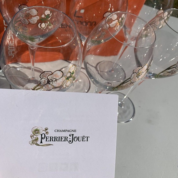 Perrier Jouet Verre Belle Epoque Hand Painted Animone Grand Champagne 6pc Set - Picture 9 of 11